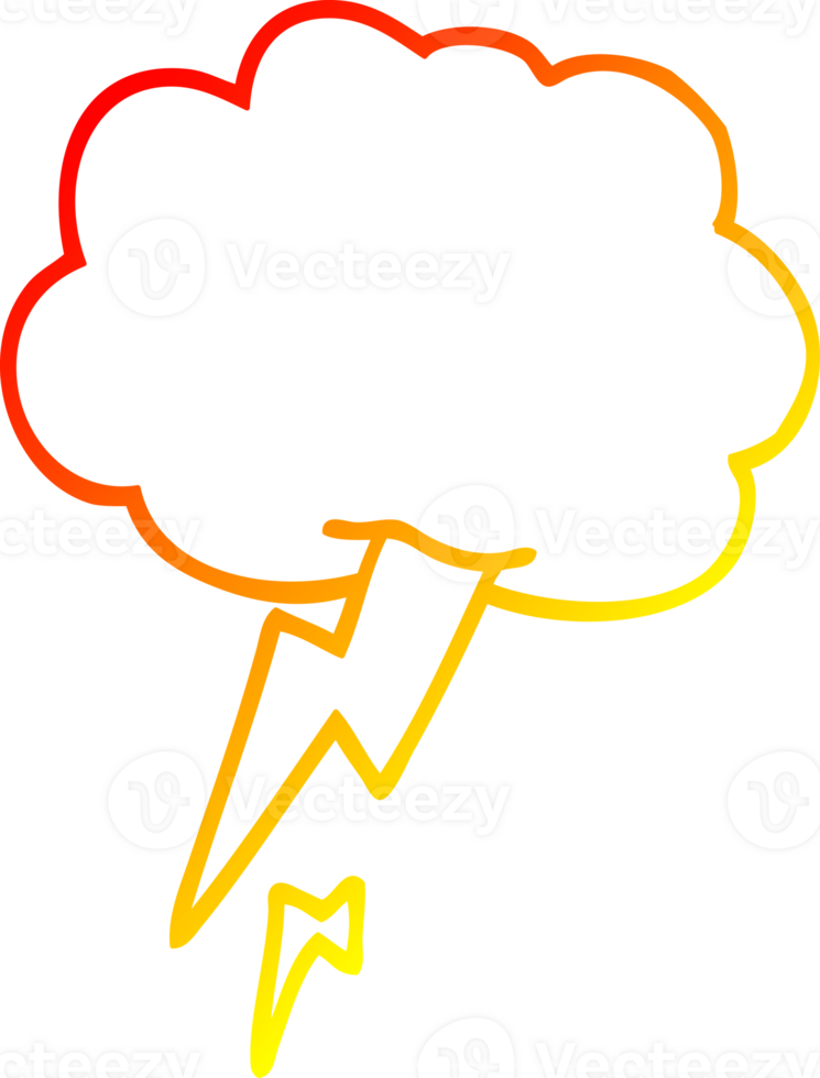 warm gradient line drawing of a cartoon thunder and lightening png