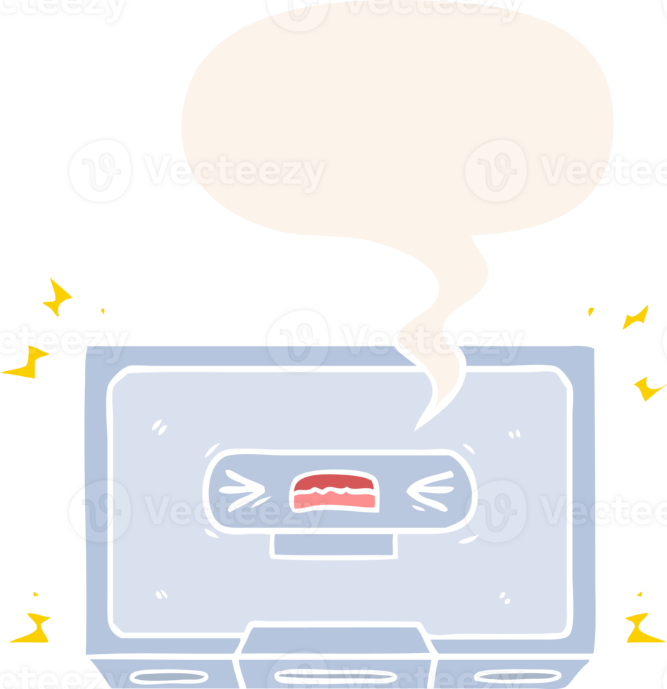 cartoon angry old cassette tape with speech bubble in retro style png