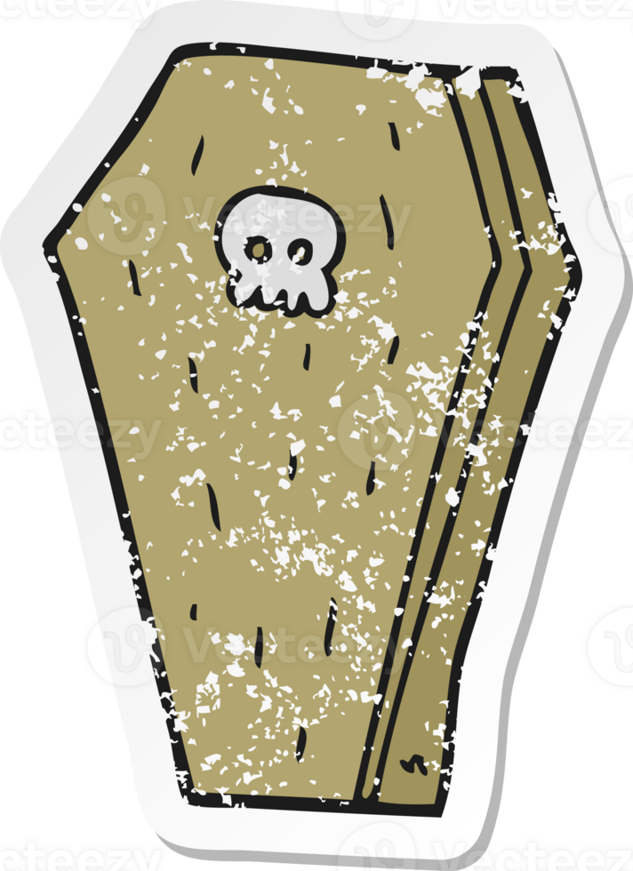 retro distressed sticker of a cartoon halloween coffin png