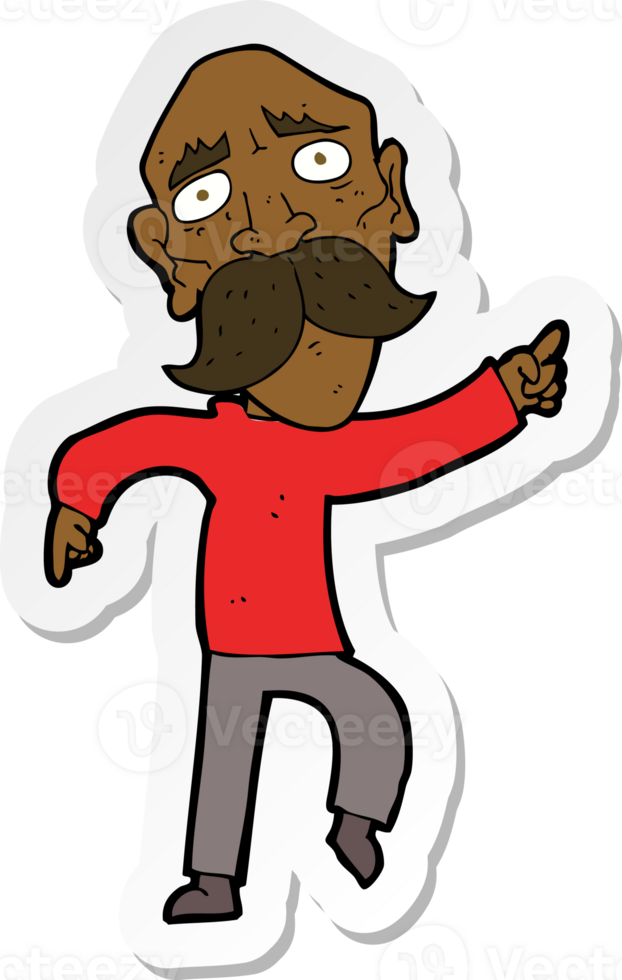 sticker of a cartoon sad old man pointing png