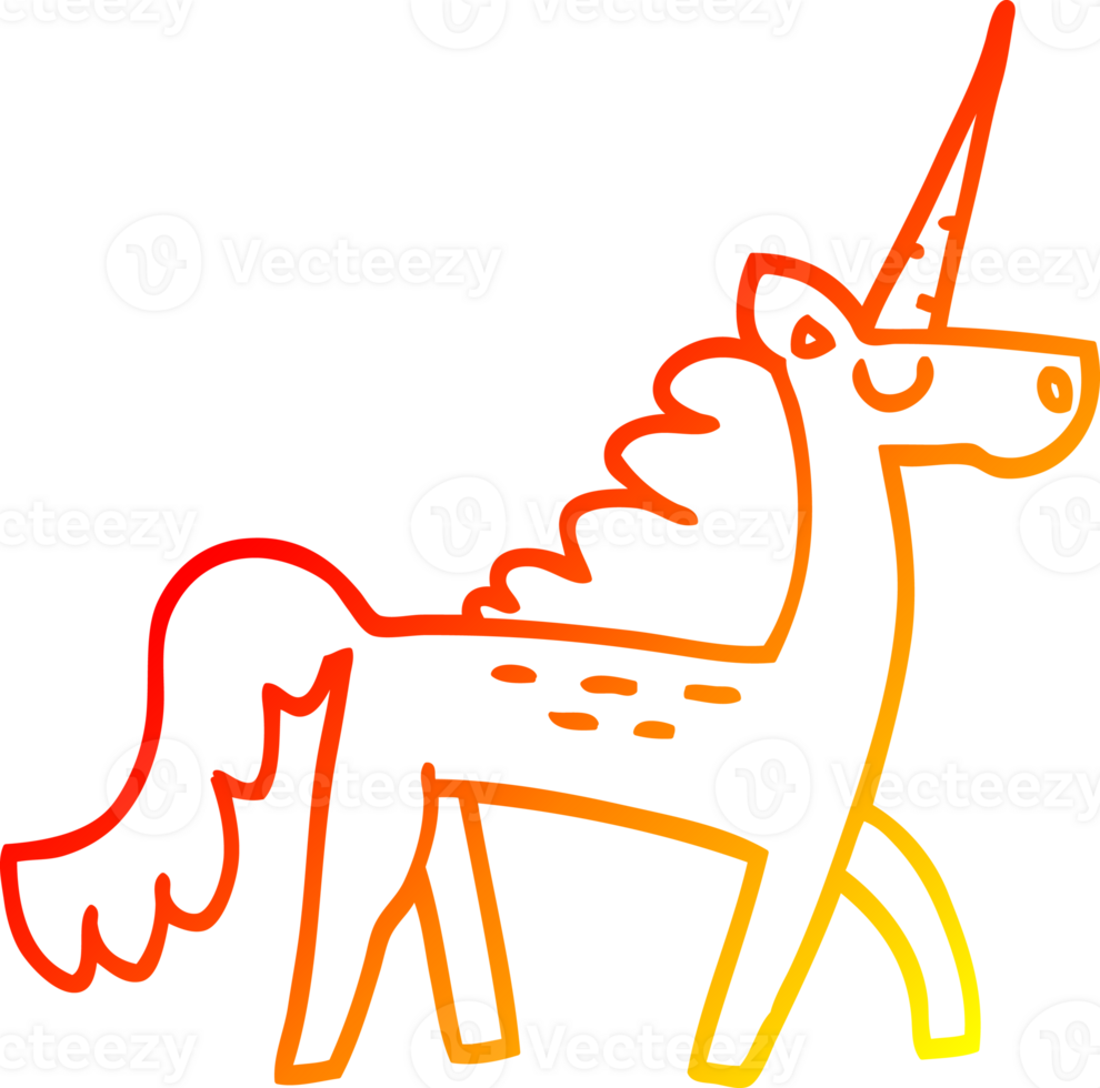 warm gradient line drawing of a cartoon mystical unicorn png