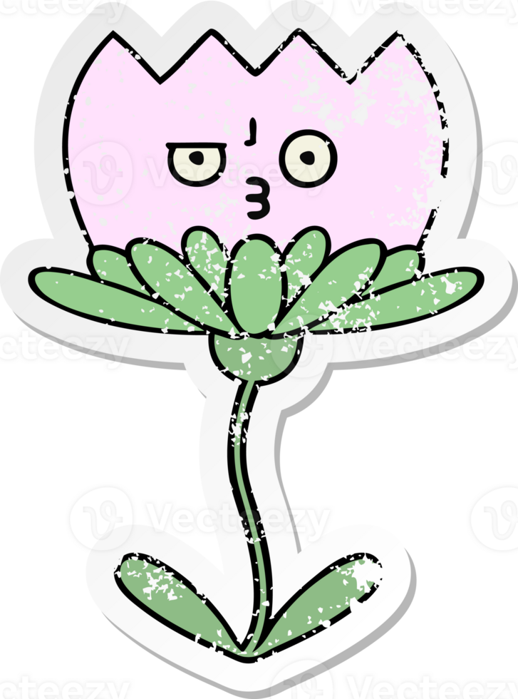 autocollant en détresse d'une jolie fleur de dessin animé png