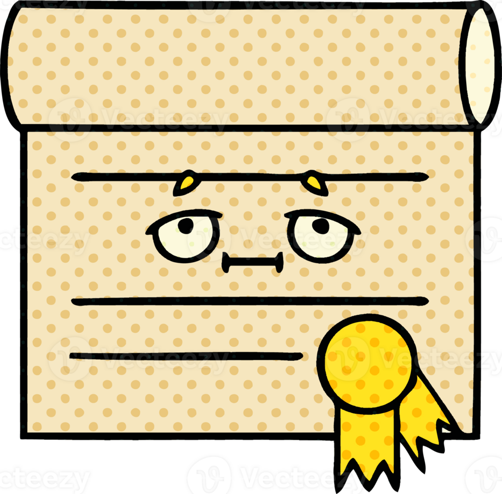 comic book style cartoon of a certificate png