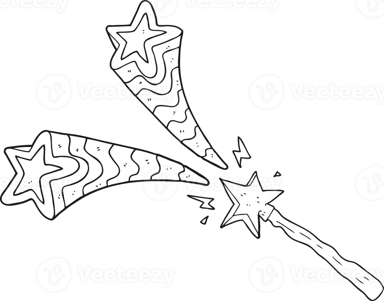 hand drawn black and white cartoon magic wand png