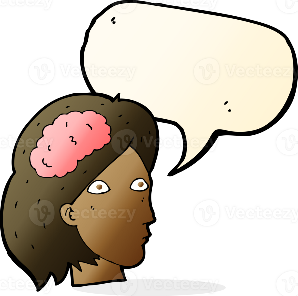 cartoon female head with brain symbol with speech bubble png