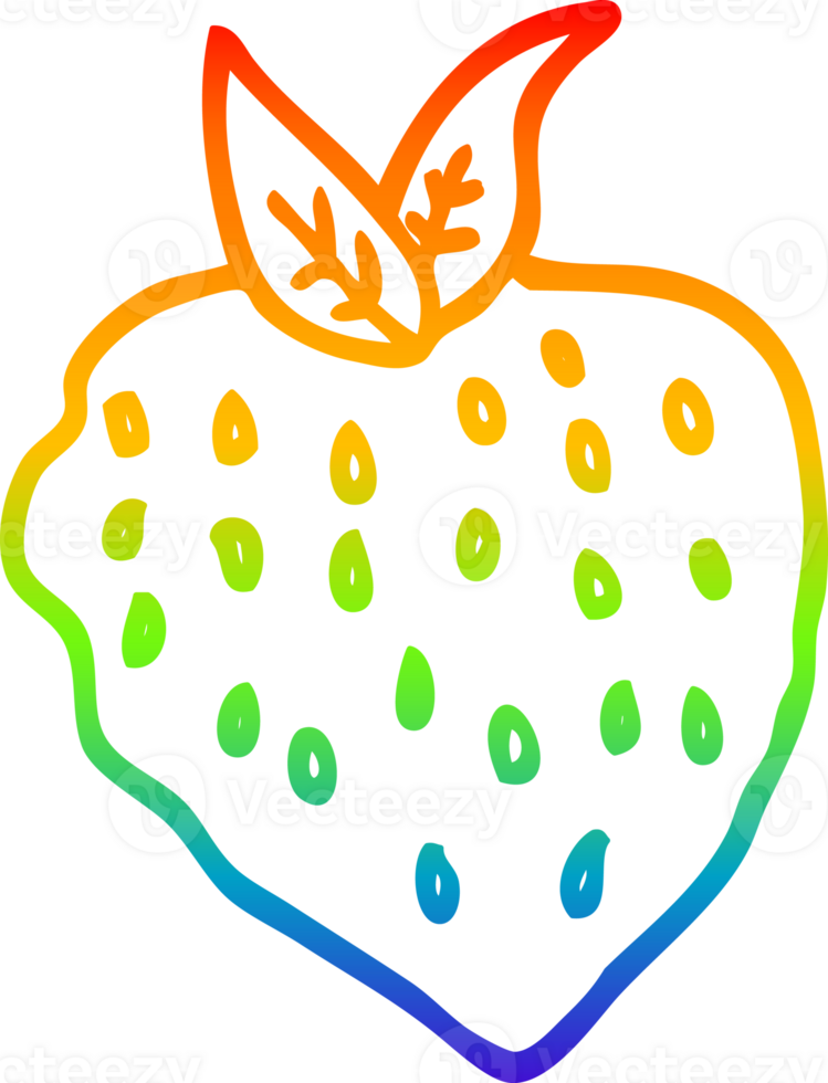 rainbow gradient line drawing of a cartoon strawberry png