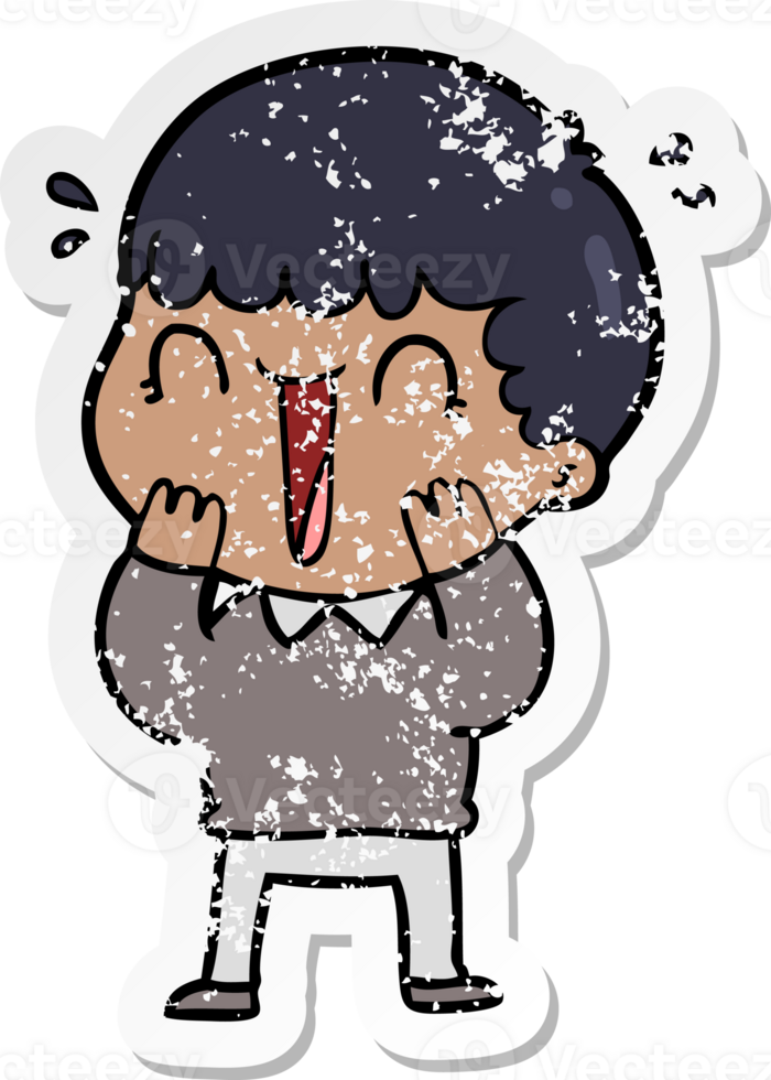 distressed sticker of a laughing cartoon man png