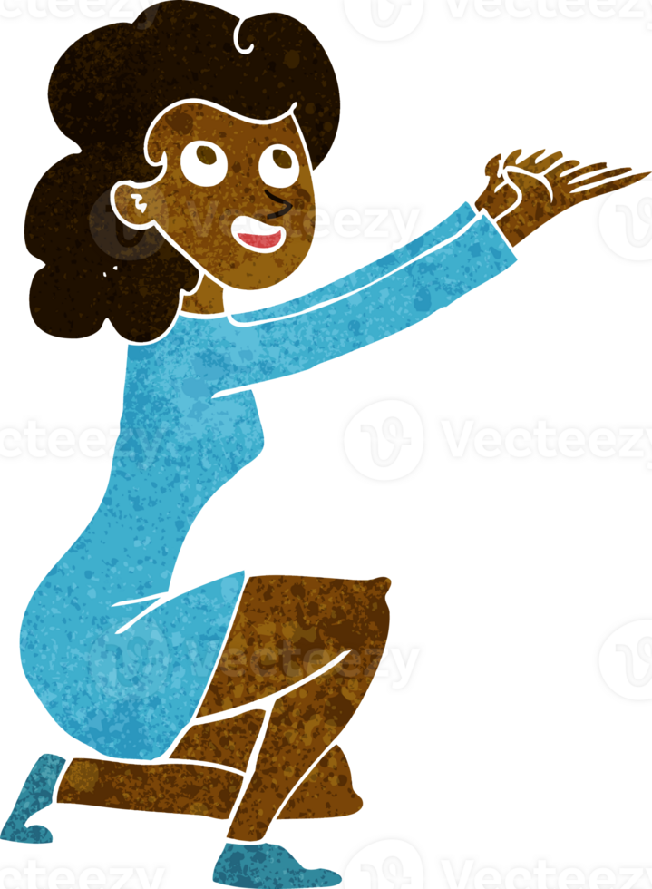 cartoon woman presentation gesture png