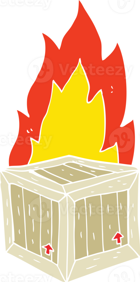 flat color illustration of burning crate png