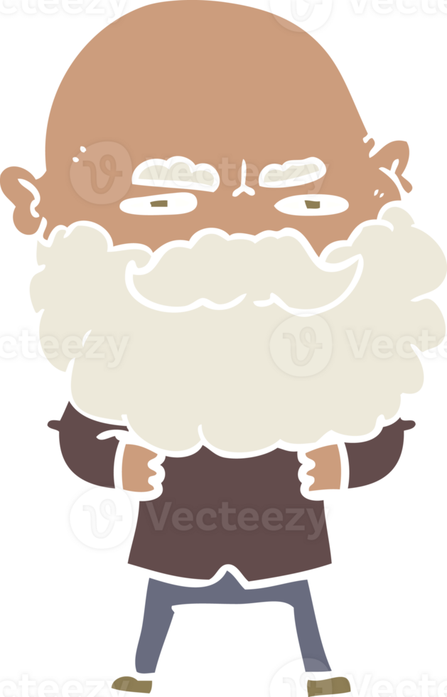 flat color style cartoon man with beard frowning png