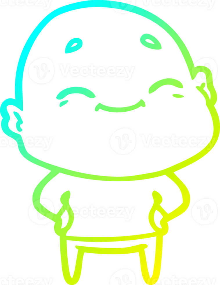 cold gradient line drawing of a cartoon happy bald man png