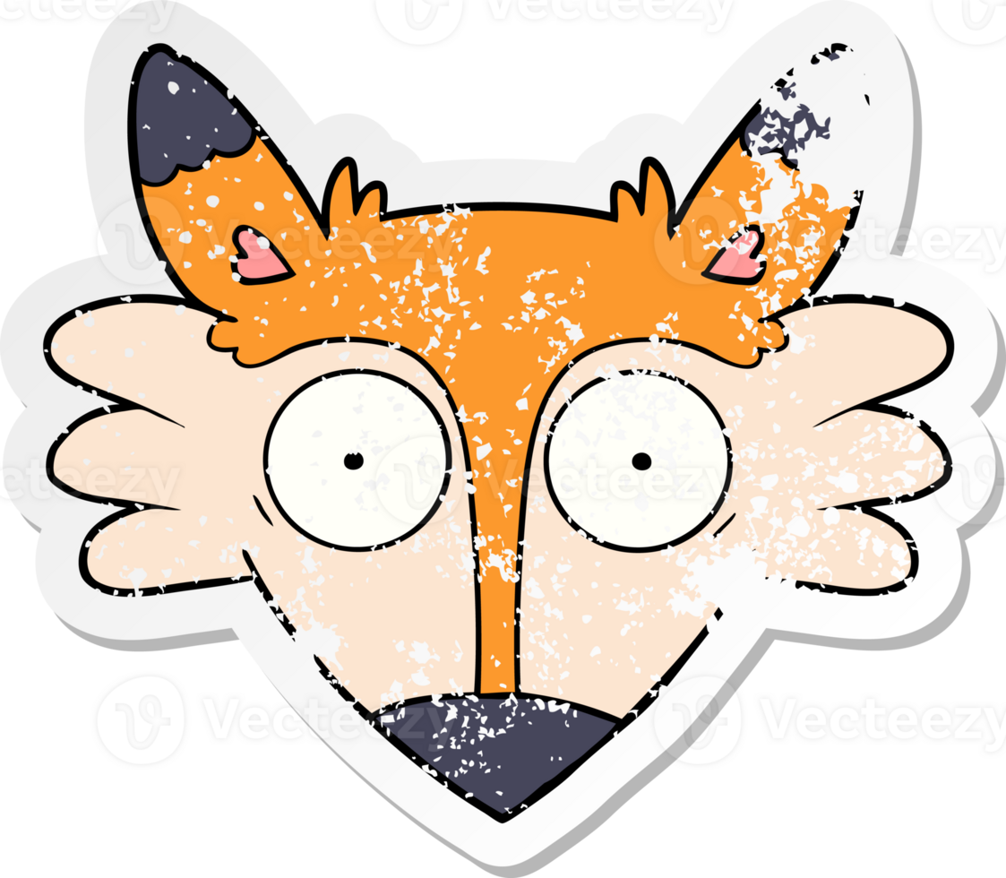 distressed sticker of a cartoon startled fox png