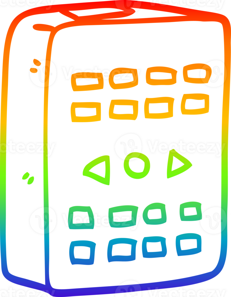 rainbow gradient line drawing of a cartoon old remote control png