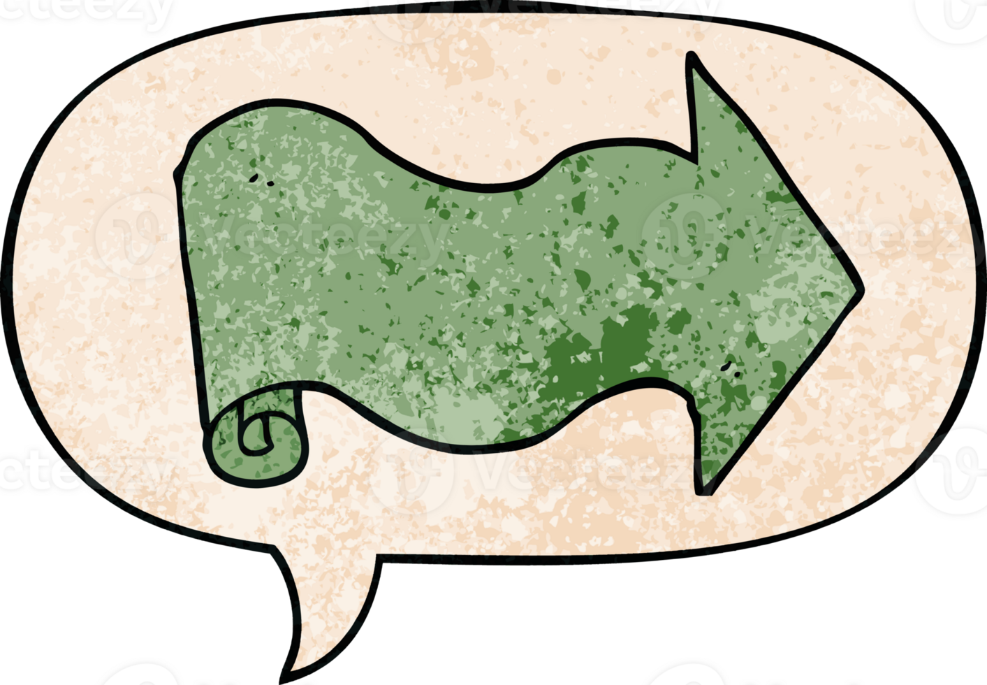 cartoon arrow with speech bubble in retro texture style png