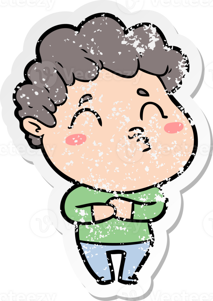 distressed sticker of a cartoon man pouting png