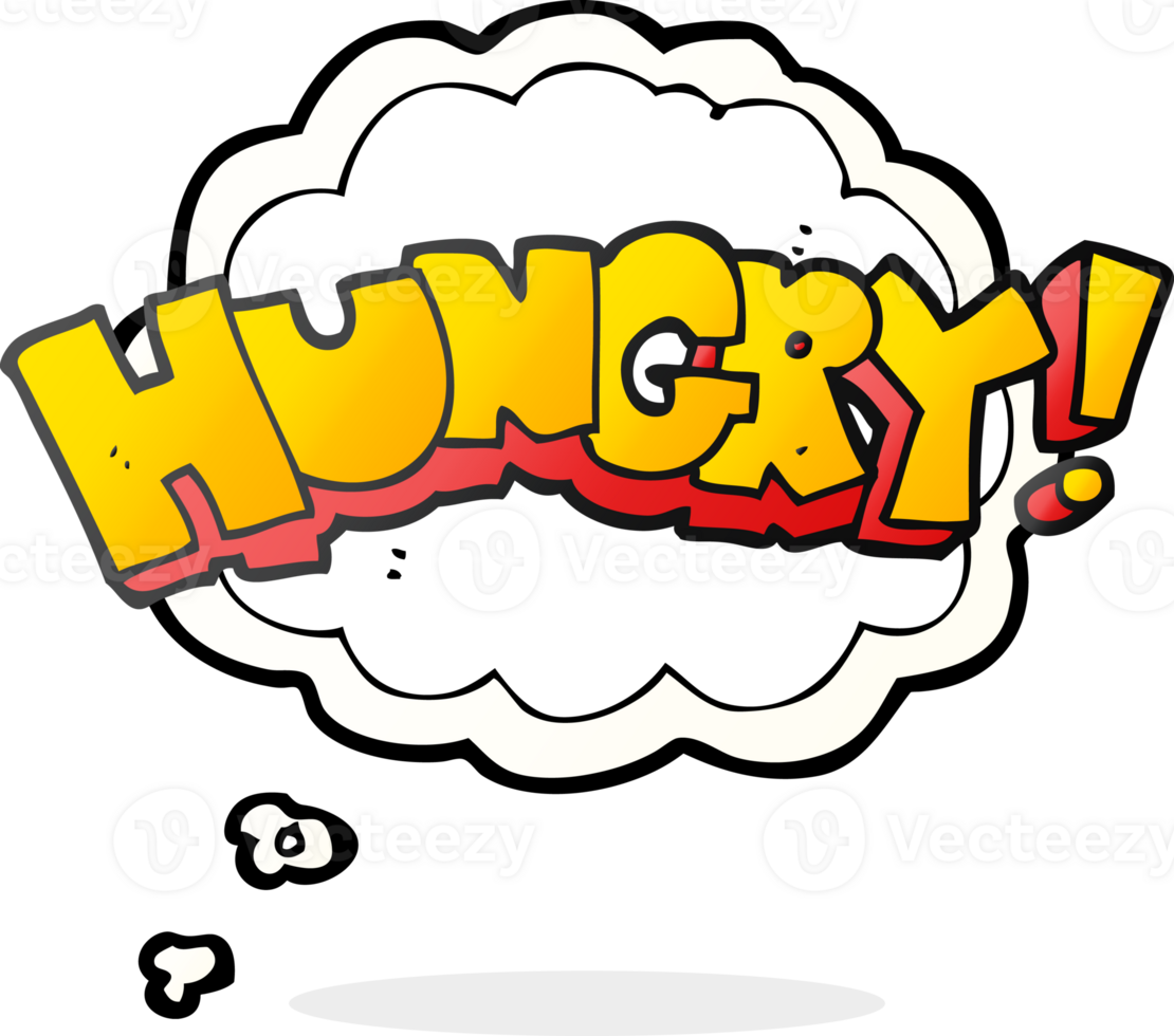 hand drawn thought bubble cartoon hungry text png