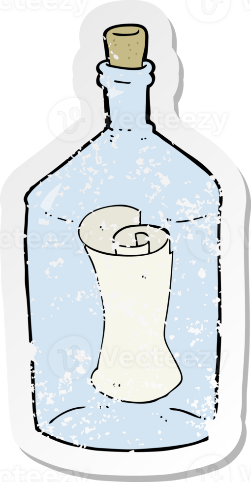 retro distressed sticker of a cartoon letter in bottle png