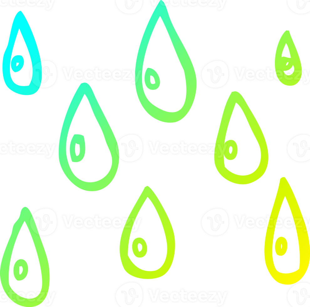 cold gradient line drawing of a cartoon raindrops png