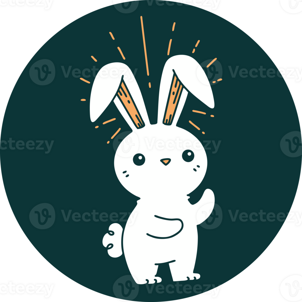 icon of a tattoo style cute bunny png