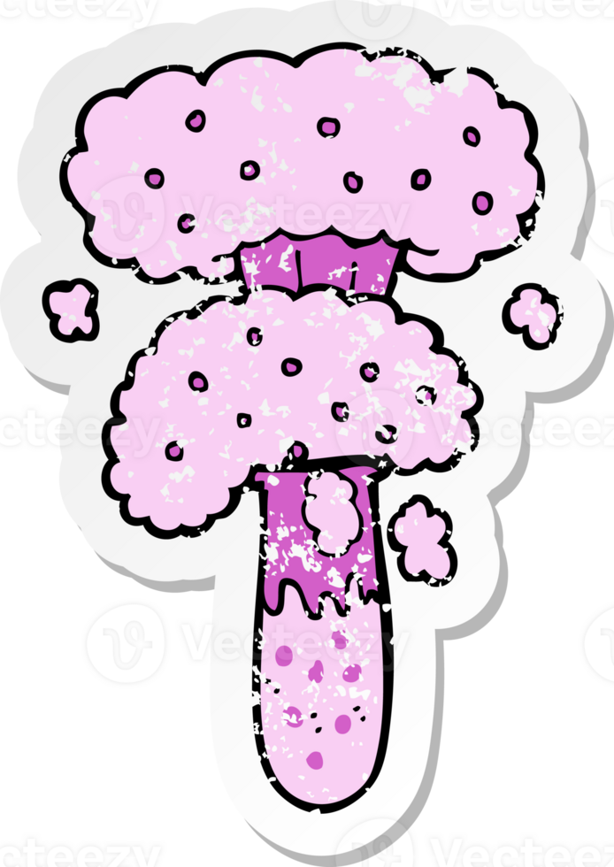 retro distressed sticker of a cartoon science experiment png