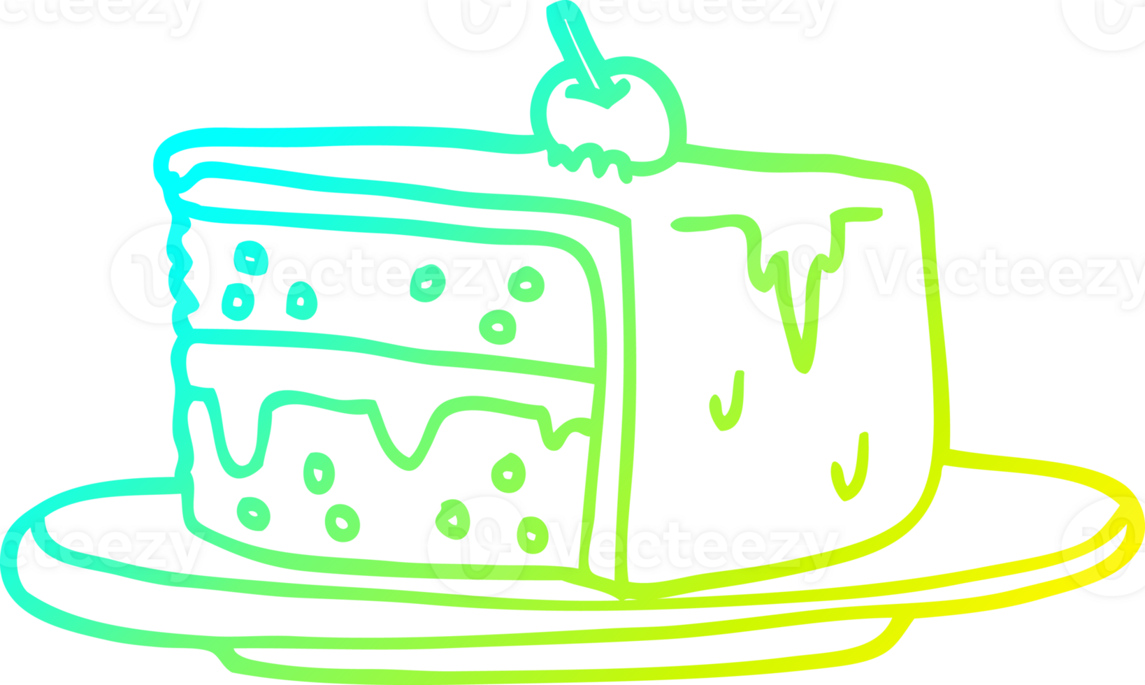 cold gradient line drawing of a cartoon slice of cake png