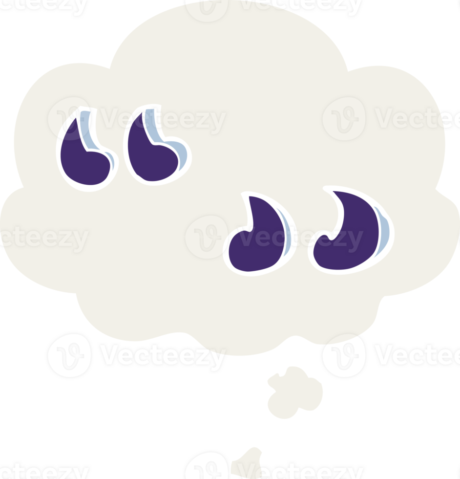 cartoon quotation marks with thought bubble in retro style png