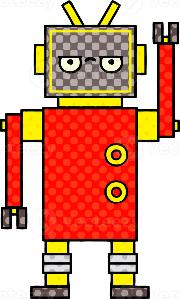 comic book style cartoon of a annoyed robot png