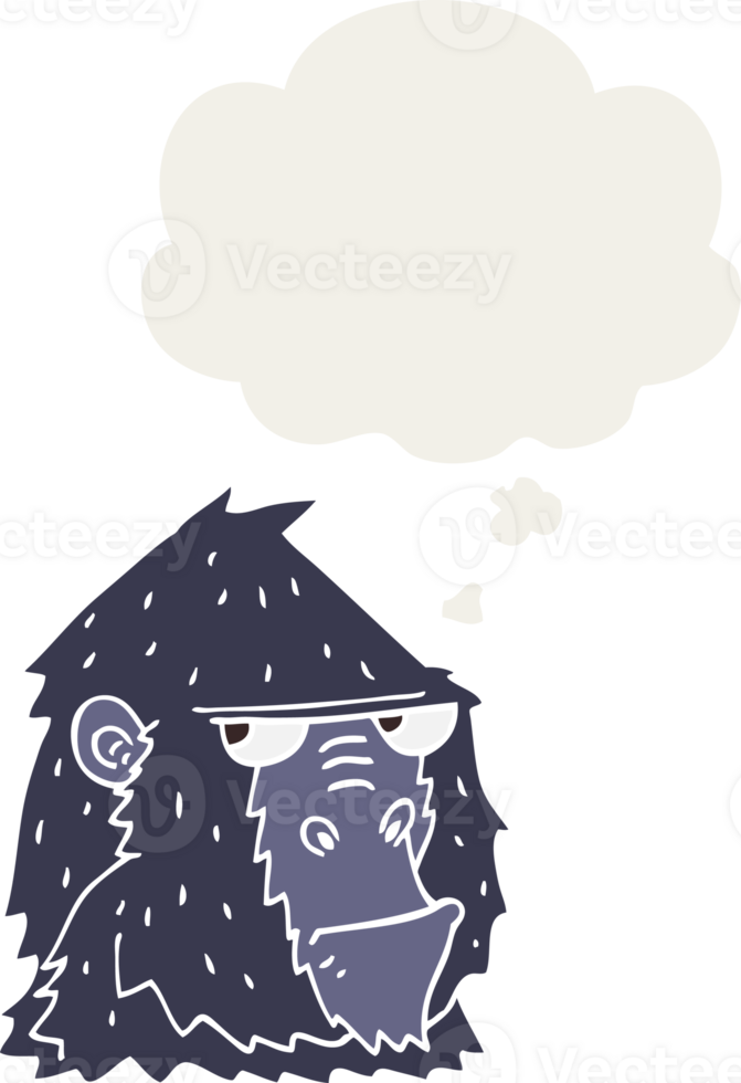 cartoon gorilla with thought bubble in retro style png