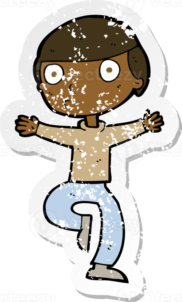 retro distressed sticker of a cartoon startled man png