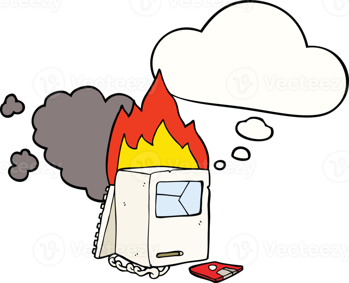 cartoon broken computer with thought bubble png
