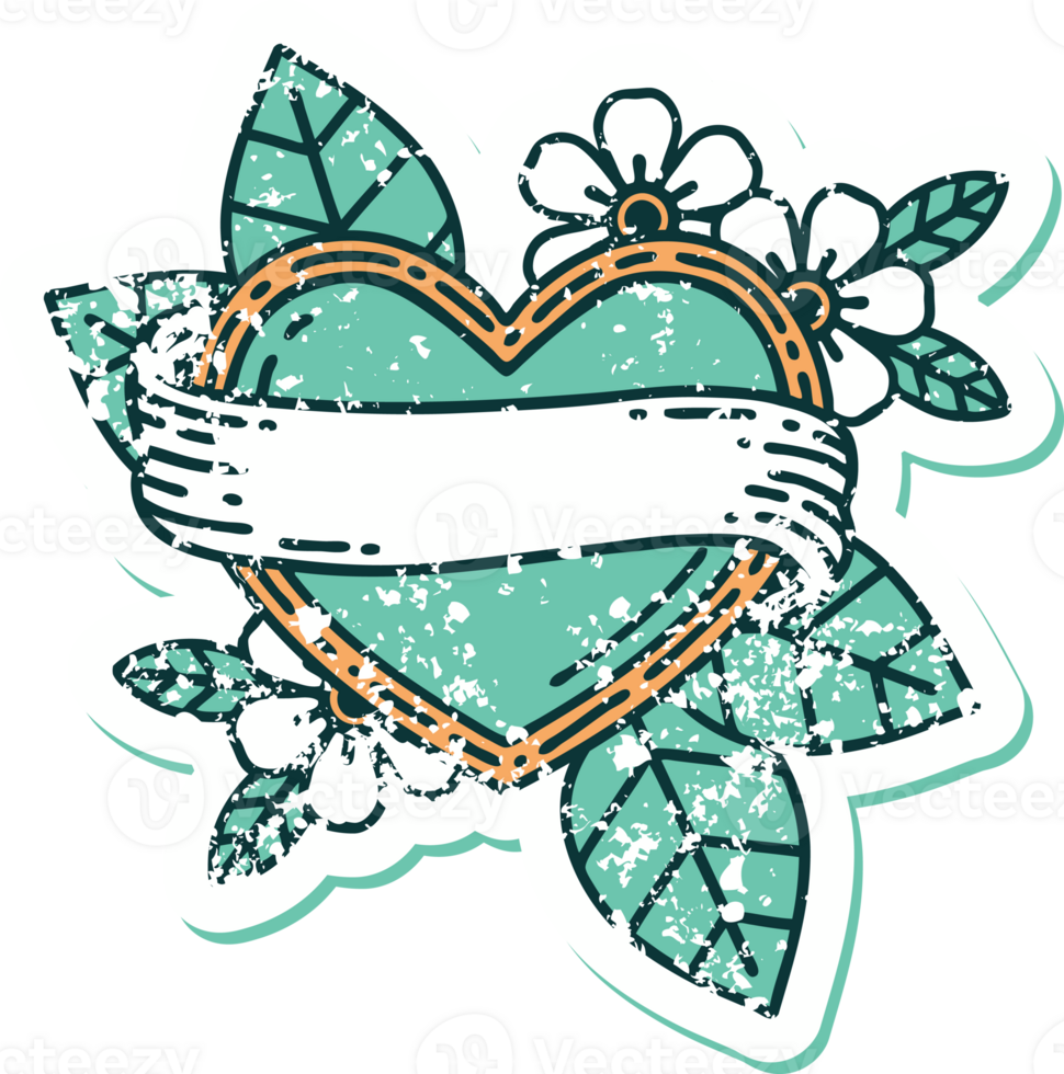 iconic distressed sticker tattoo style image of a heart and banner png