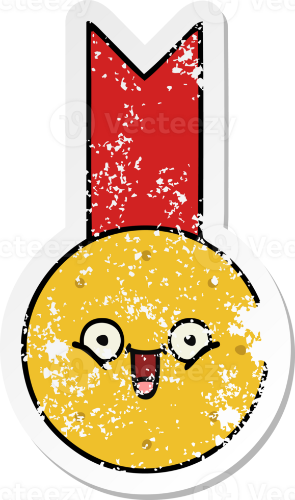 distressed sticker of a cute cartoon gold medal png