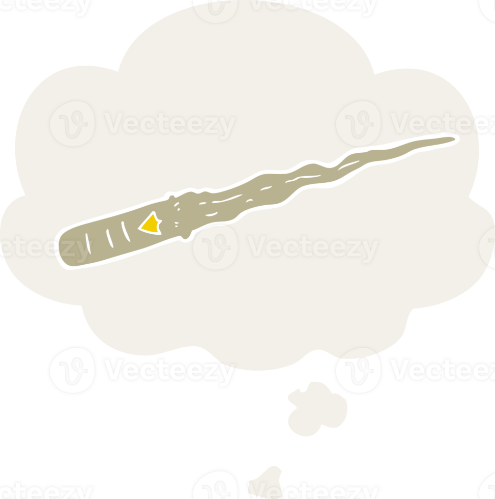 cartoon magic wand with thought bubble in retro style png