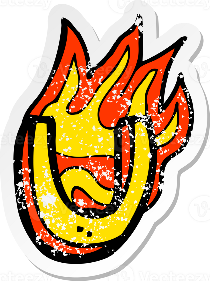 retro distressed sticker of a cartoon flaming letter png
