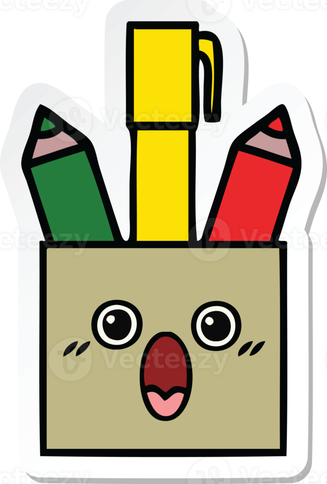 autocollant d'un pot à crayons de dessin animé mignon png