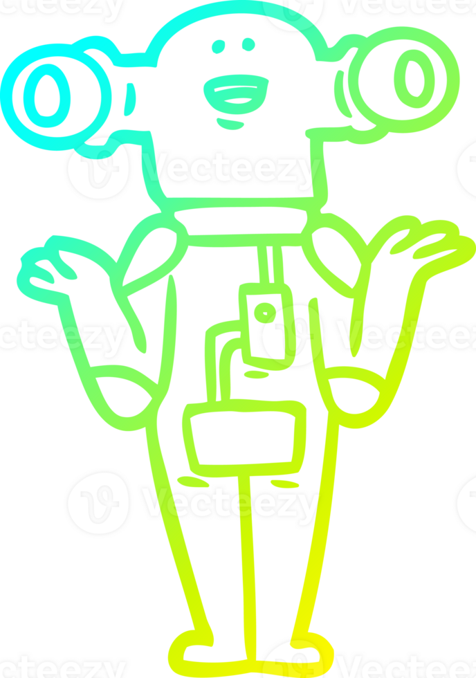 cold gradient line drawing of a friendly cartoon alien shrugging png
