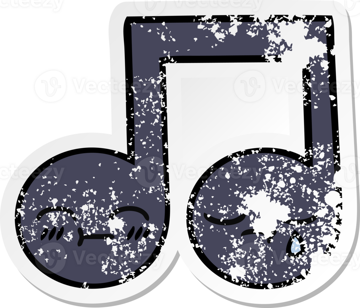 distressed sticker of a cute cartoon musical note png