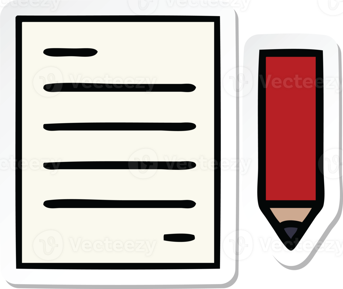 sticker of a cute cartoon pencil and paper png
