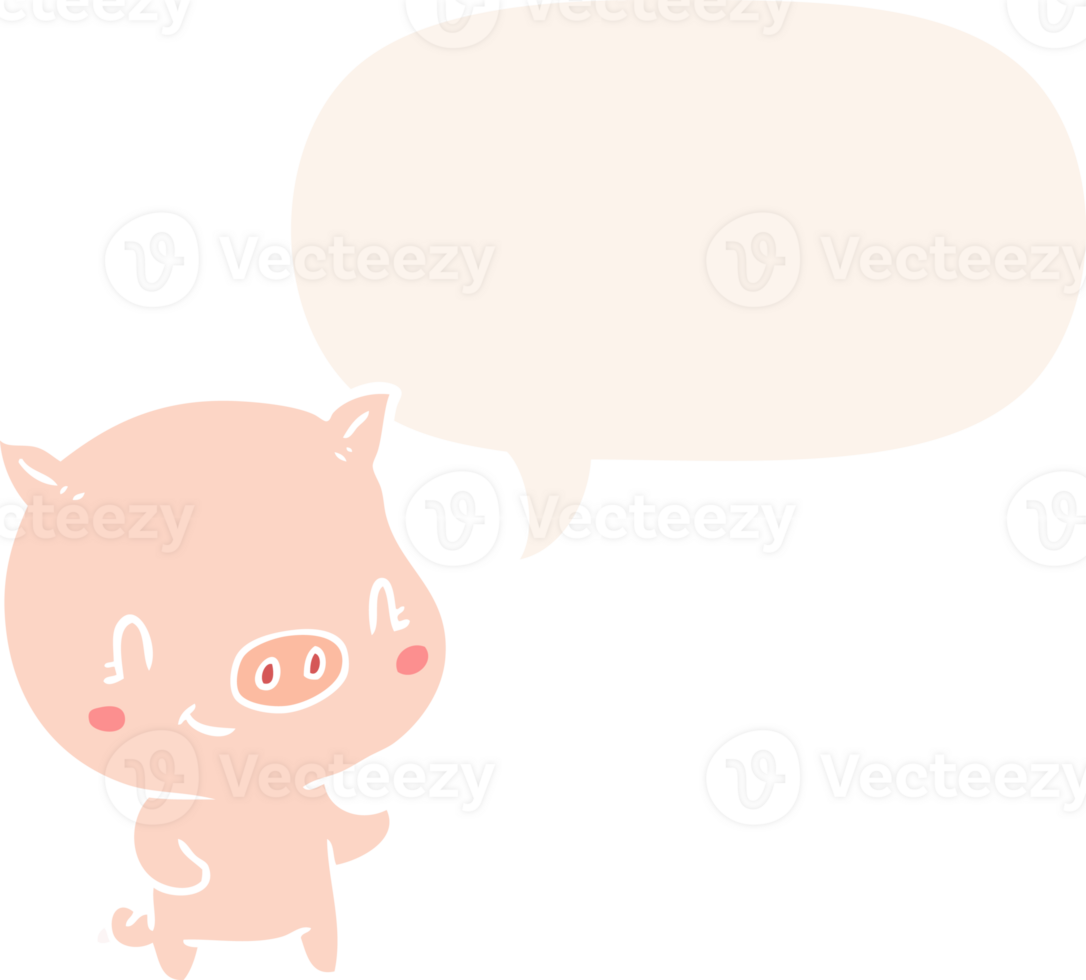 cute cartoon pig with speech bubble in retro style png