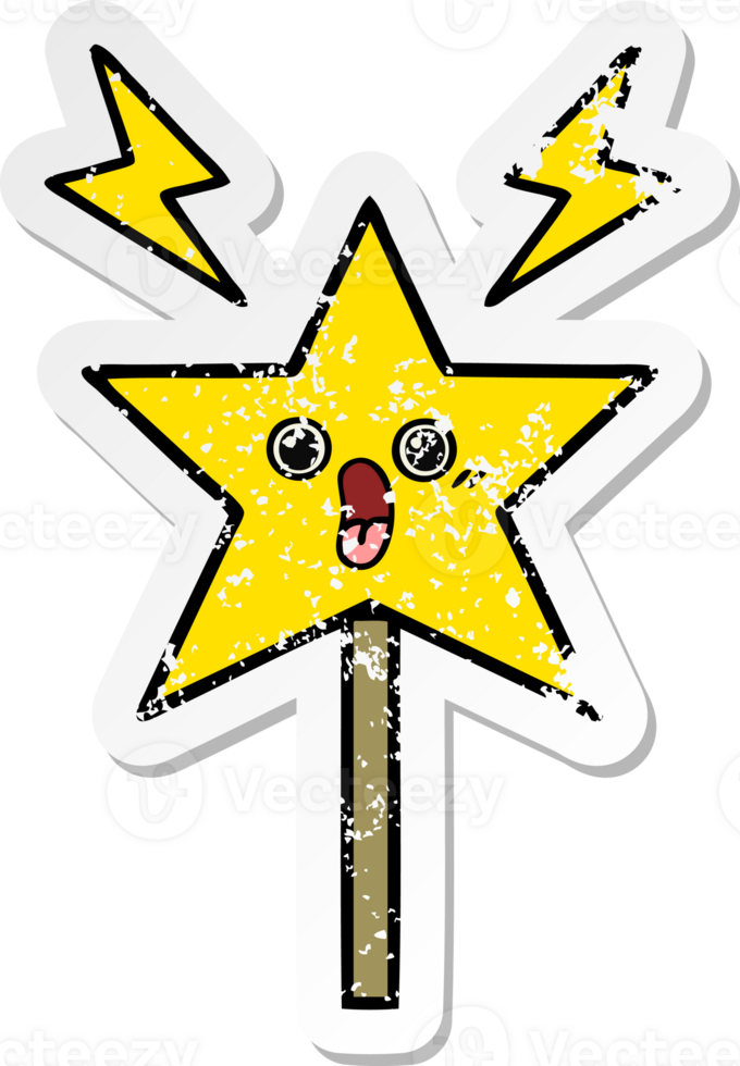 distressed sticker of a cute cartoon magic wand png