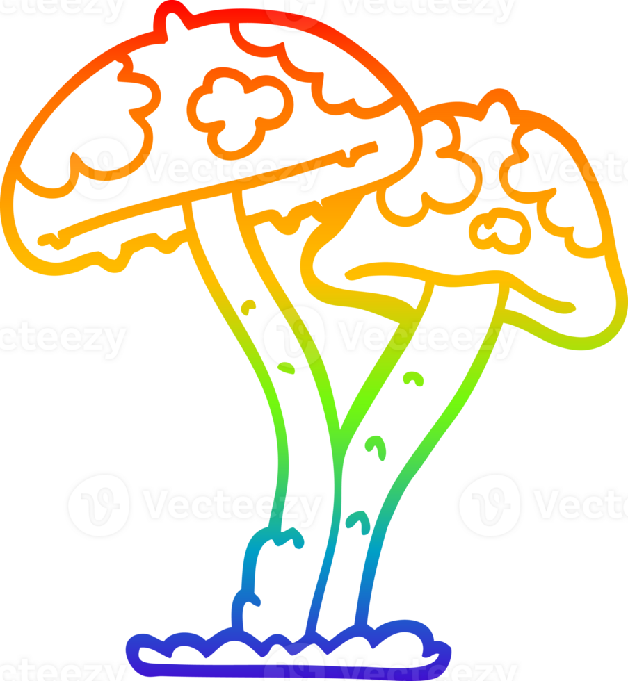 rainbow gradient line drawing of a cartoon mushroom png