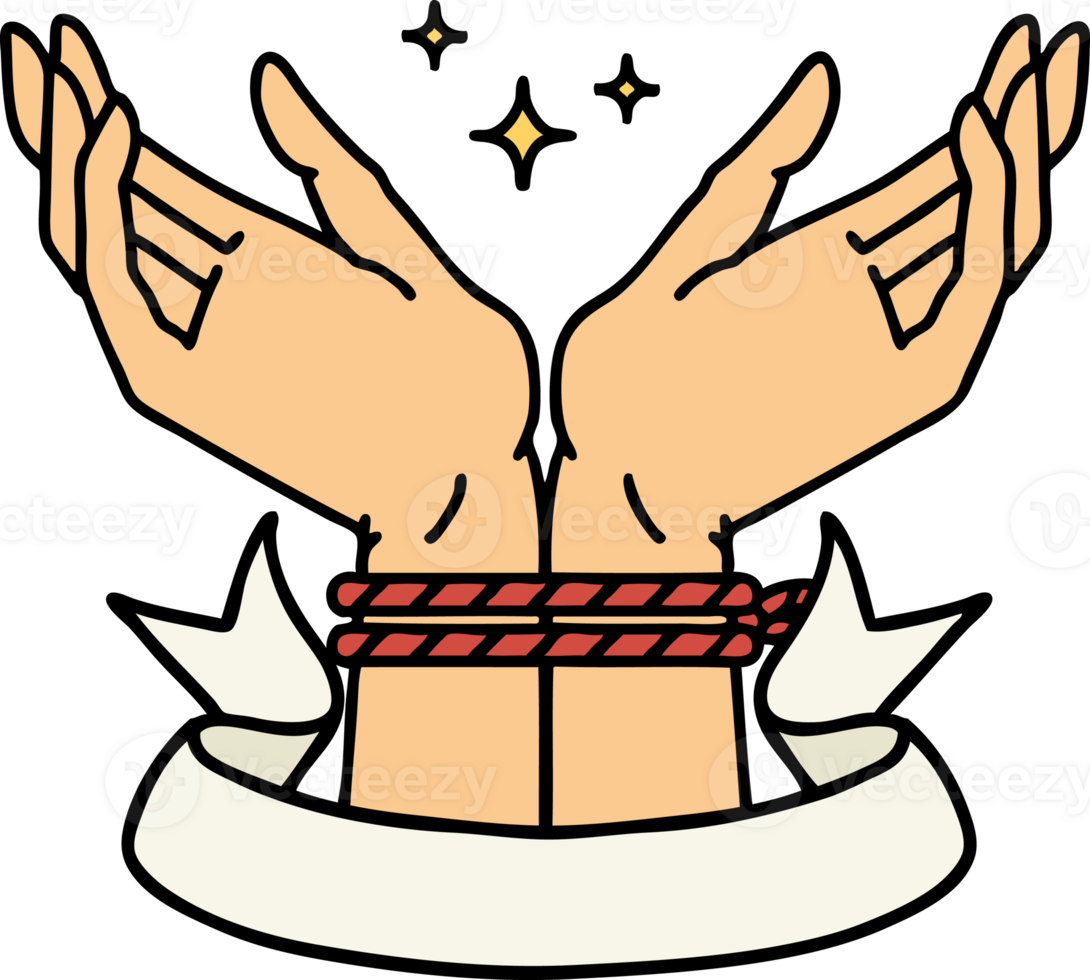traditional tattoo with banner of a pair of tied hands png