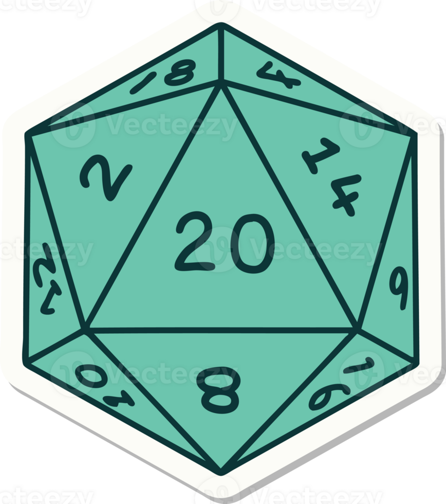 sticker of a natural 20 D20 dice roll png