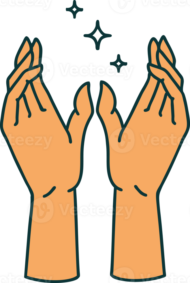 iconic tattoo style image of reaching hands png