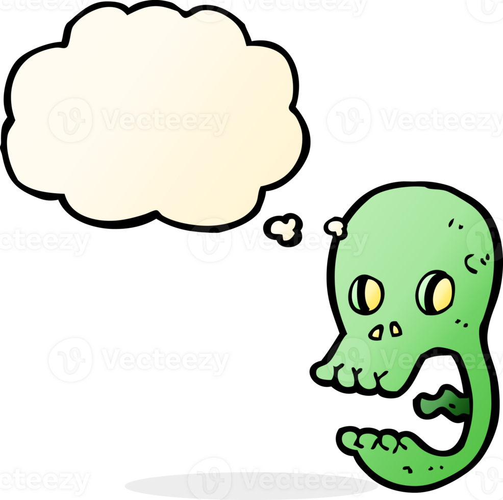 funny cartoon skull with thought bubble png