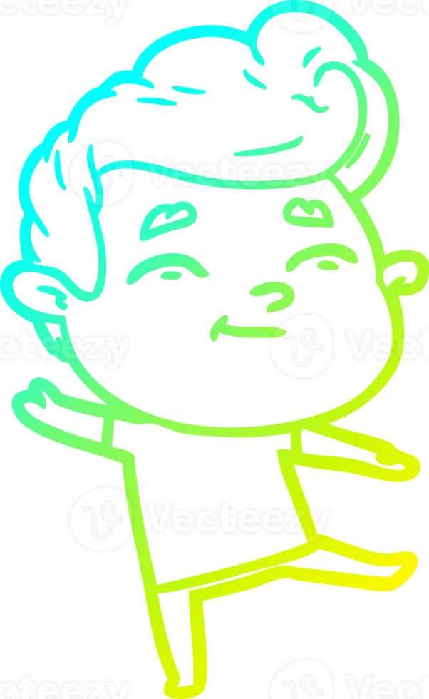cold gradient line drawing of a happy cartoon man png