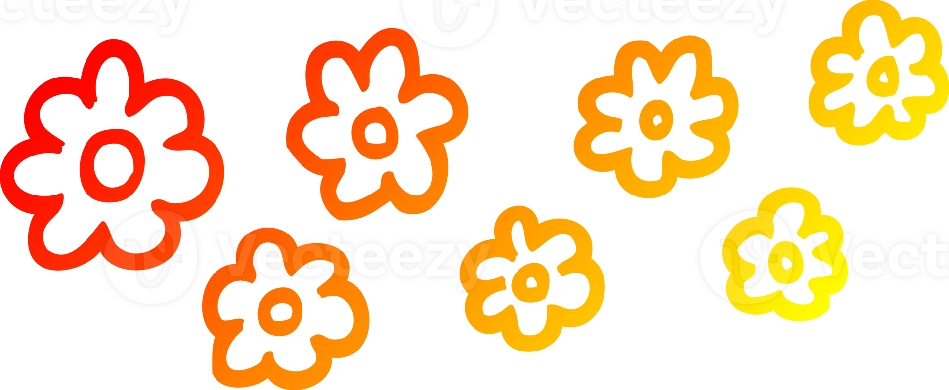 warm gradient line drawing of a cartoon decorative flowers png