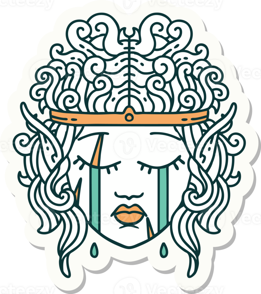 sticker of a crying elf barbarian character face png