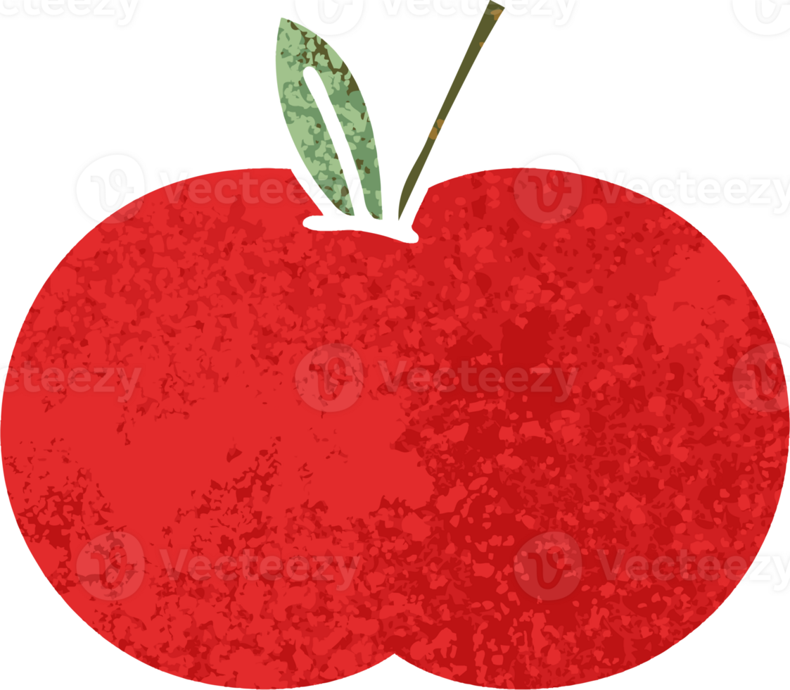 retro illustration style cartoon of a red apple png