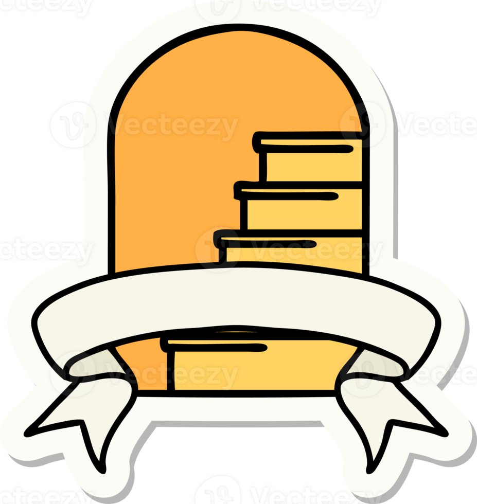tattoo style sticker with banner of a doorway to steps png